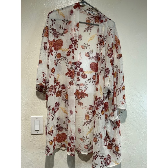 Wall Flower Other - Wall Flower Kimono Cardigan Floral Print White Red Yellow Women's 2X